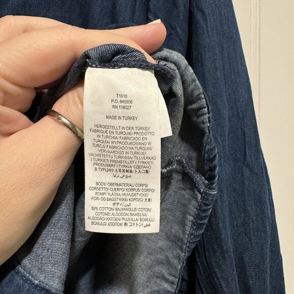 Boden Denim Smocked High Neck Blouse Size 10 - Picture 6 of 7